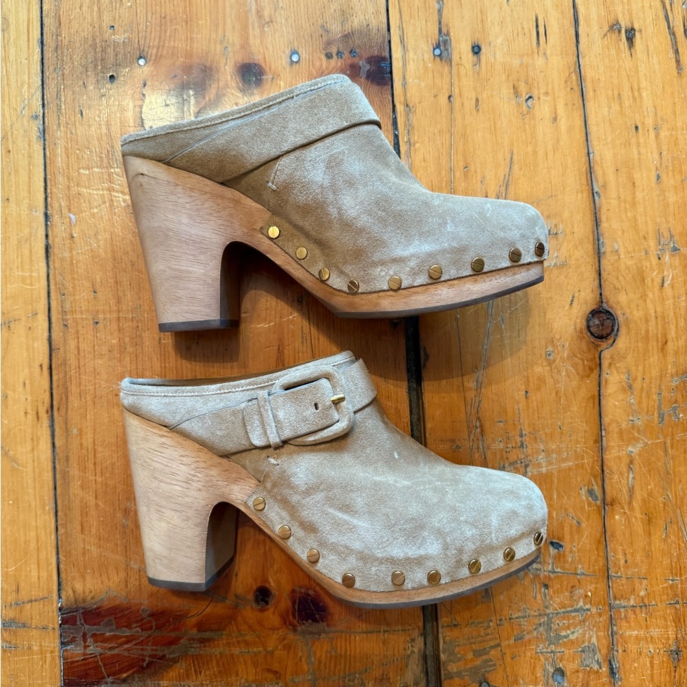 Veronica Beard Tan Suede Clog Mules